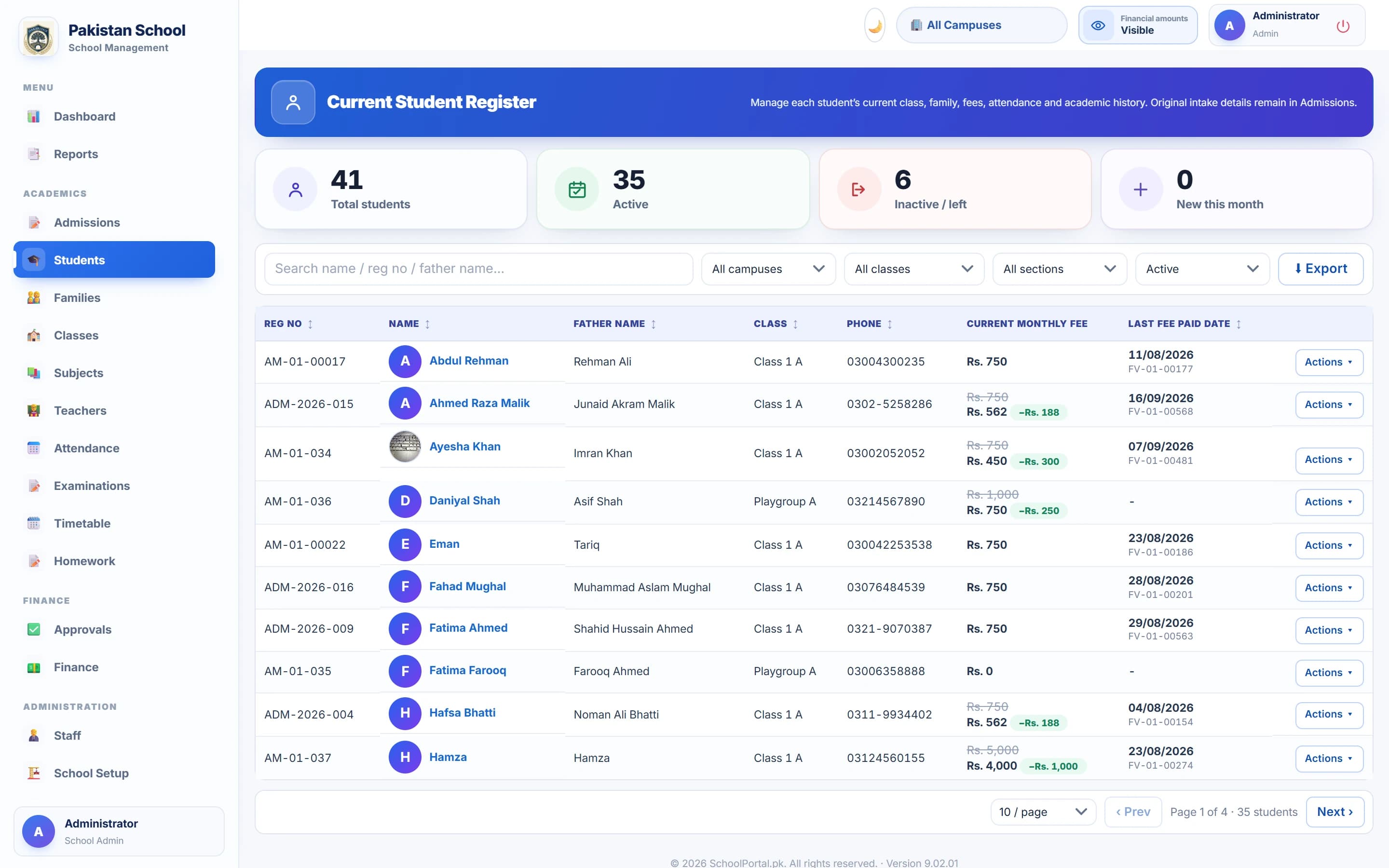 Students & Admissions — Dashboard